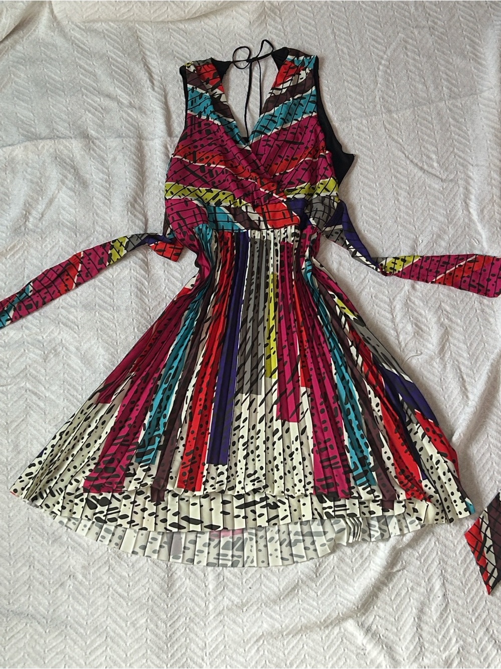 Multi-Color Pleated Halter Dress